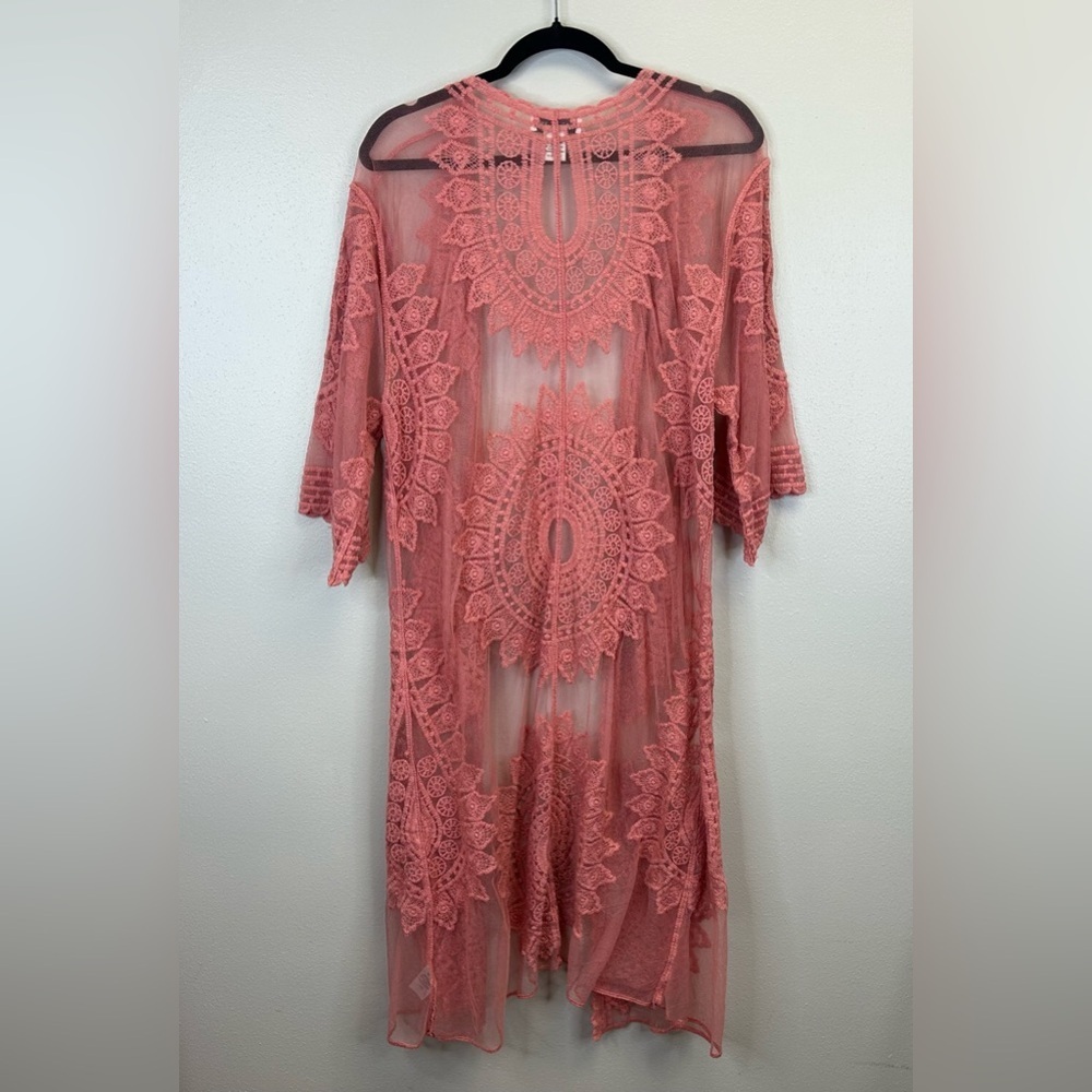 Rachel Zoe Coral Lace Cover-Up Mandala Pattern Boho Beachy O/S Cotton Blend - Picture 8 of 10